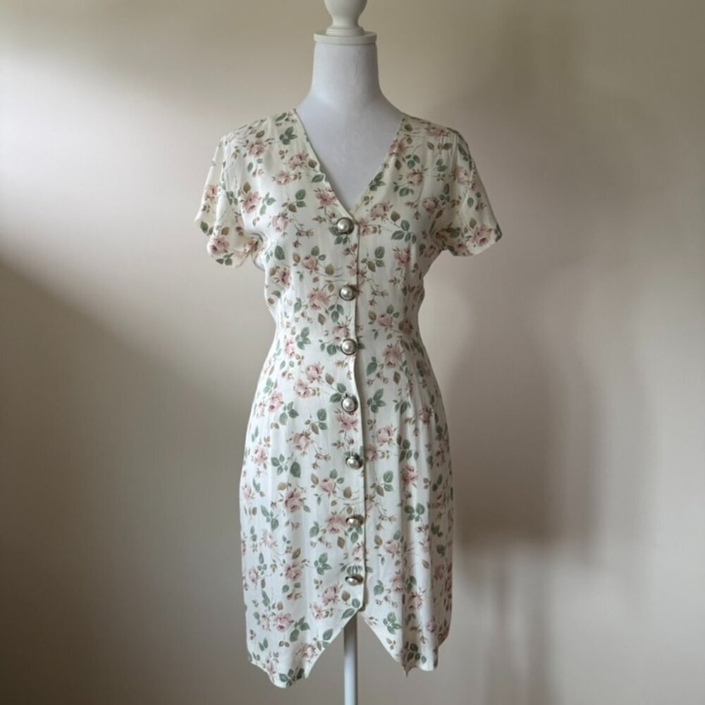 Vintage La Belle Button Up Dress Womens 3 Cottage Core Floral Coquette Mini